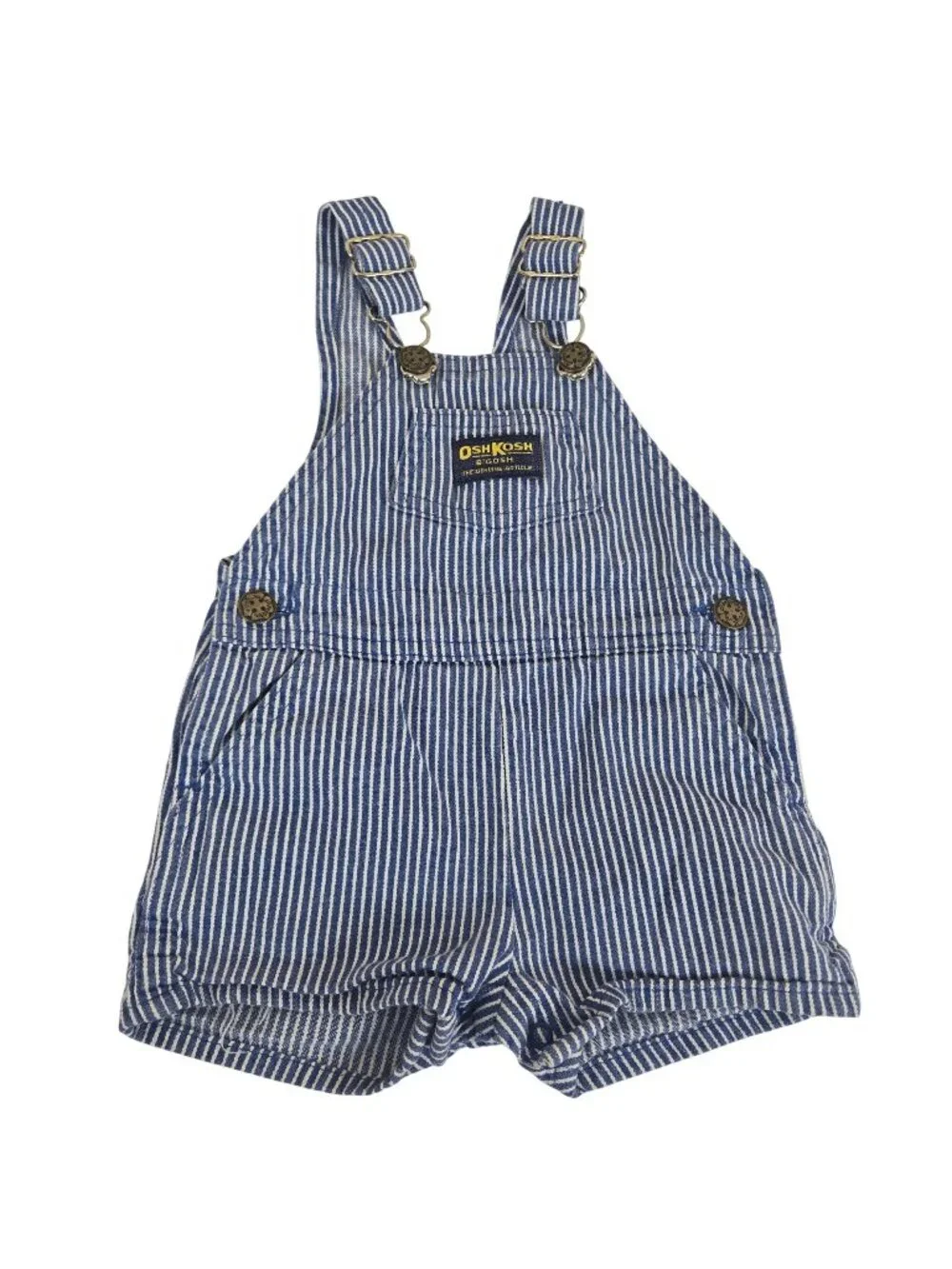 Vintage OshKosh Bgosh Blue White Striped Shortalls Overalls 18M Made USA